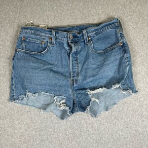 Levis 501 Womens Size 32 Cut Off Denim Jean Short Shorts Blue Raw Hem Zip Fly